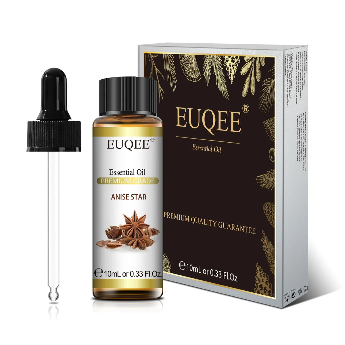 Blushimmer EUQEE 10ml essential oil set with lavender, jasmine, eucalyptus, vanilla, sandalwood, orange, lemon, oregano, and neroli fragrances.