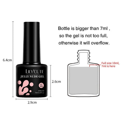 Lilcycute Blushimmer 6-pack 7ml translucent pink nude gel nail polish set with semi-permanent, soak-off gel for nail art and manicure.