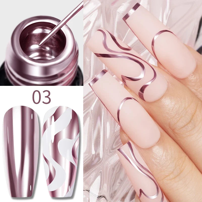 Blushimmer 5ML gold silver metallic gel polish with chrome mirror finish, perfect for UV LED semi-permanent nail art.