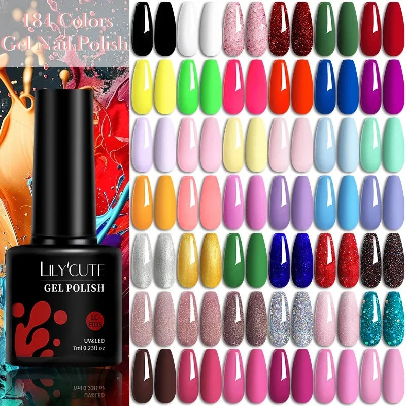 LILYCUTE 7ml colorful gel nail polish by Blushimmer, featuring semi-permanent base and top coat for long-lasting manicure.