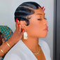 Black Finger Wave Human Hair Wig with short pixie cut, Brazilian human hair, ocean wave style, machine-made, by MISSHAIR Store