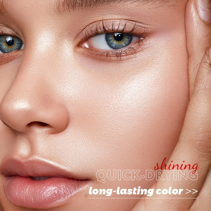 Blushimmer 9-color liquid highlighter set with waterproof, fade-resistant formula for cheeks, eyes, face, lips, and body.