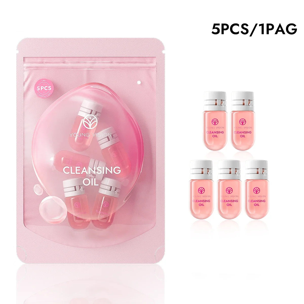 Blushimmer Young Vision cleansing oil set with rose flower makeup remover bottles, gentle, non-irritating pore cleansing products.