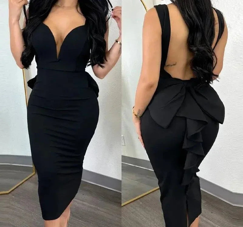 XTOCEAN Dress for Women Streetwear Elegant Solid Color Hip Wrap Open Back Deep V High Waist Split Bodycon Dresses