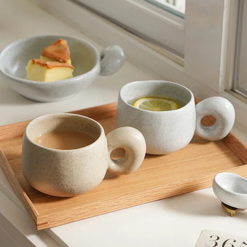 300/600ml Japanese Stoneware Retro Coffee Mug Breakfast Milk Oatmeal Cups Office Couple Water Mug Design Style Mug Birthday Gift