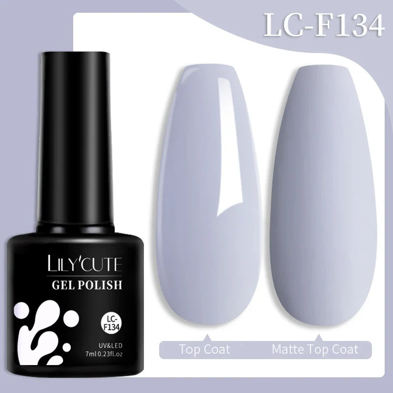 Colorful LilYCUTE 7ml gel nail polish bottles in various shades, showcasing long-lasting semi-permanent UV gel nail art by Blushimmer.