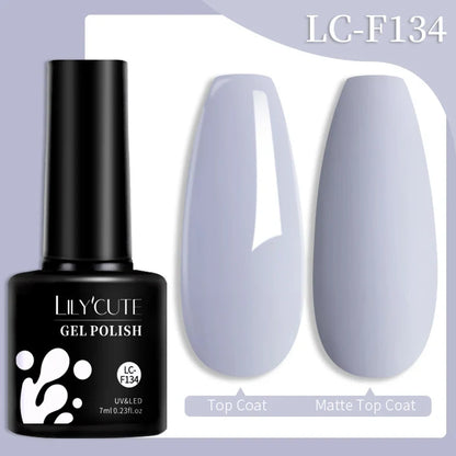 Colorful LilYCUTE 7ml gel nail polish bottles in various shades, showcasing long-lasting semi-permanent UV gel nail art by Blushimmer.