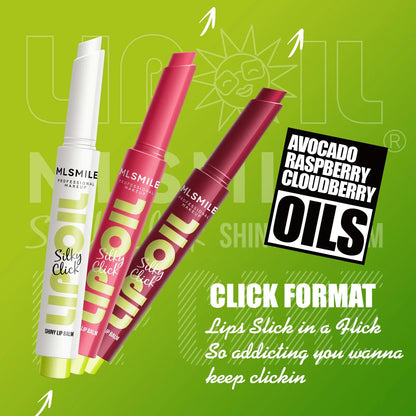 Multicolor Silky Click Lip Care Hydrating Solid Lip Gloss by Blushimmer with radiant mirror shine and long-lasting, effortless press design.