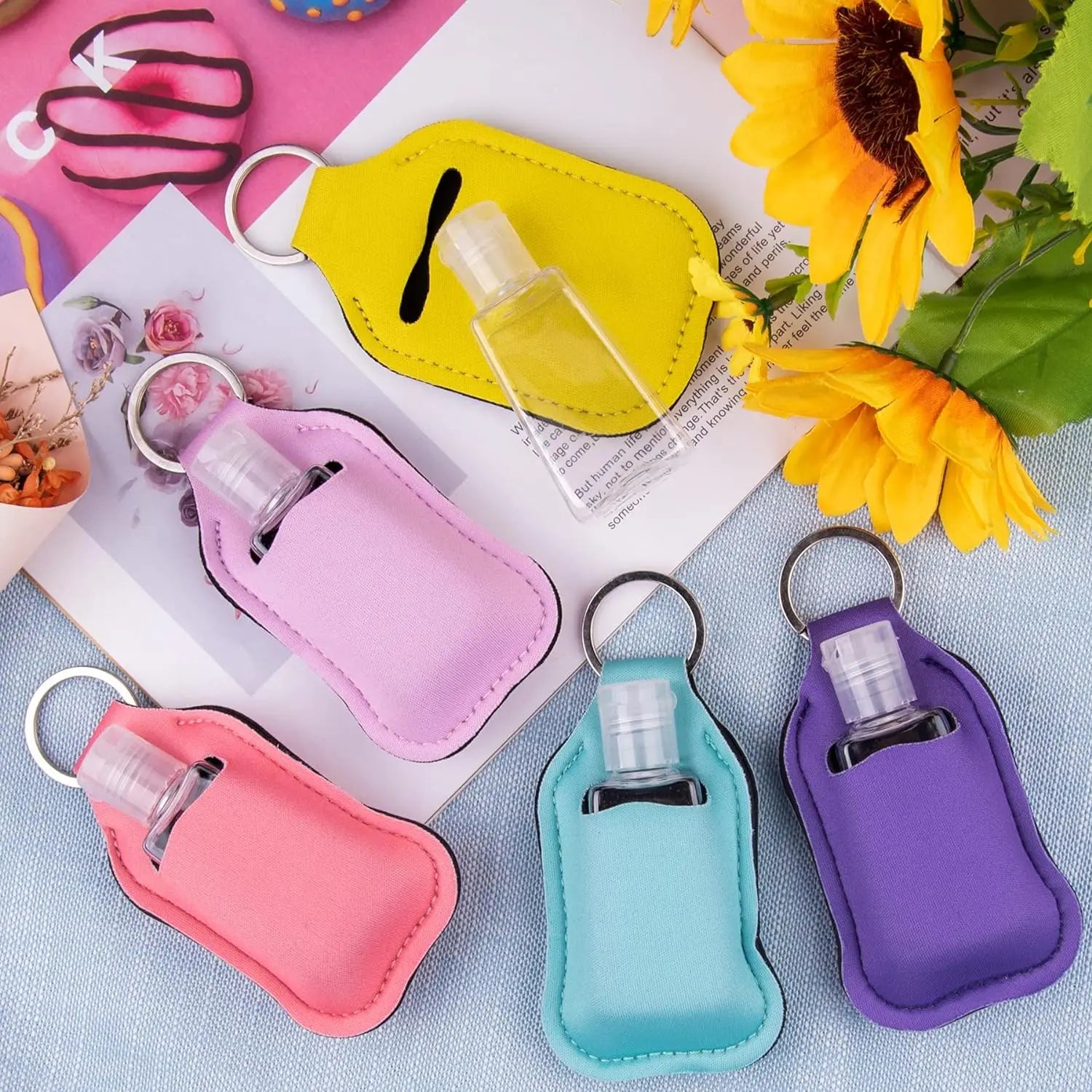 60pcs Hand Sanitizer Keychain Holders Empty Travel Bottles Set Reusable Clear Bottles& Hand Sanitizer Holder for Backpack Purse
