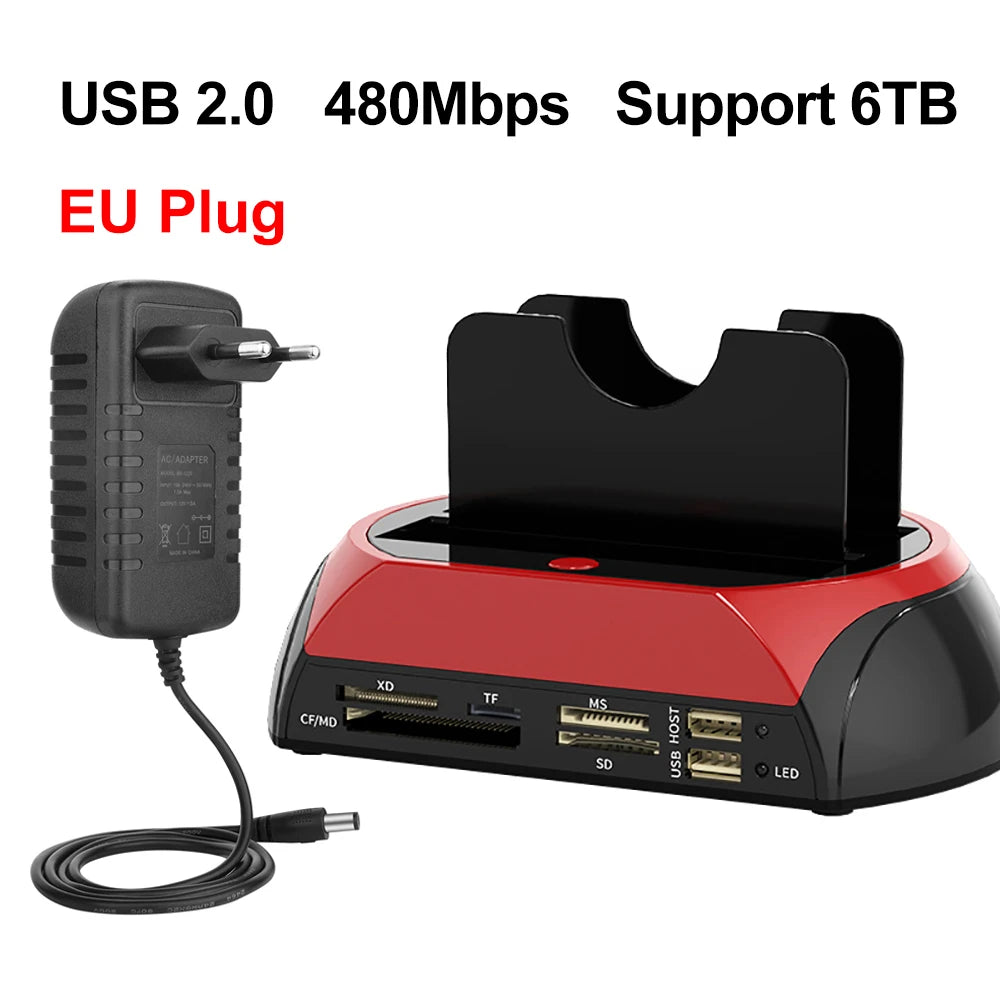 10 IN 1 IDE SATA USB3.0 Dual Bay External Hard Disk Drive 2.5 inch 3.5 inch HDD Docking Station One Touch Backup HUB Card Reader