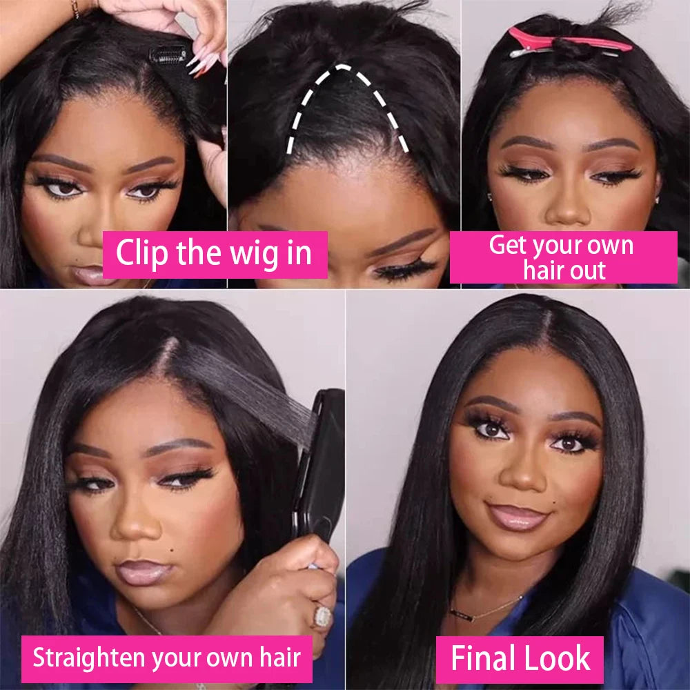 Glueless Body Wave V Part human hair wig in natural color, 30-32 inches, 200 density, ready-to-wear, for women.