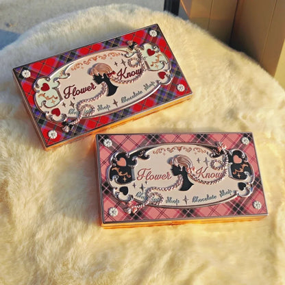 Blushimmer Flower Knows Chocolate Wonder-Shop 8-color eyeshadow palette with warm brown and chocolate shades.