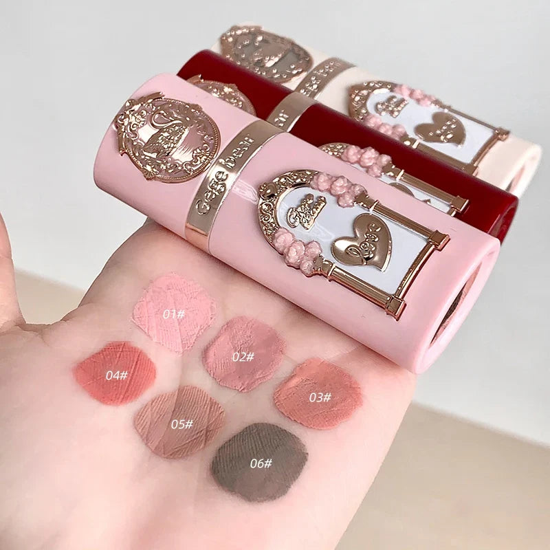 Blushimmer Gege Bear Strawberry Cupid pink velvet matte lip cream and liquid blush set with pressed powder, lightweight and long-lasting.
