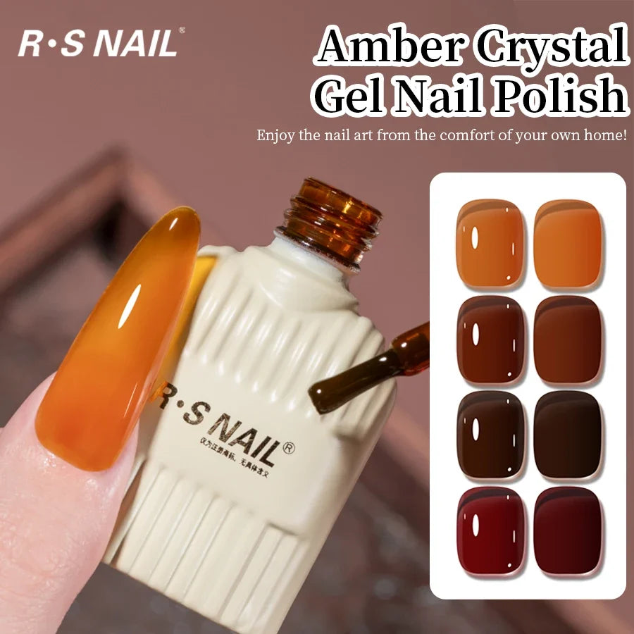 Blushimmer RSNAIL 10g Jelly Amber Gel Nail Polish in crystal brown, with translucent, glossy finish for nail art and UV gel manicures.