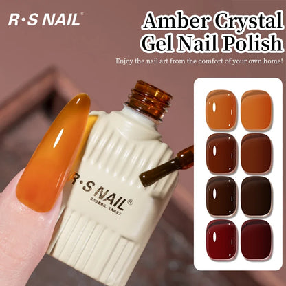 Blushimmer RSNAIL 10g Jelly Amber Gel Nail Polish in crystal brown, with translucent, glossy finish for nail art and UV gel manicures.