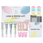 Blushimmer Permania eyelash lift and brow lamination kit showing eyelash and brow styling tools and products for curling and lifting.