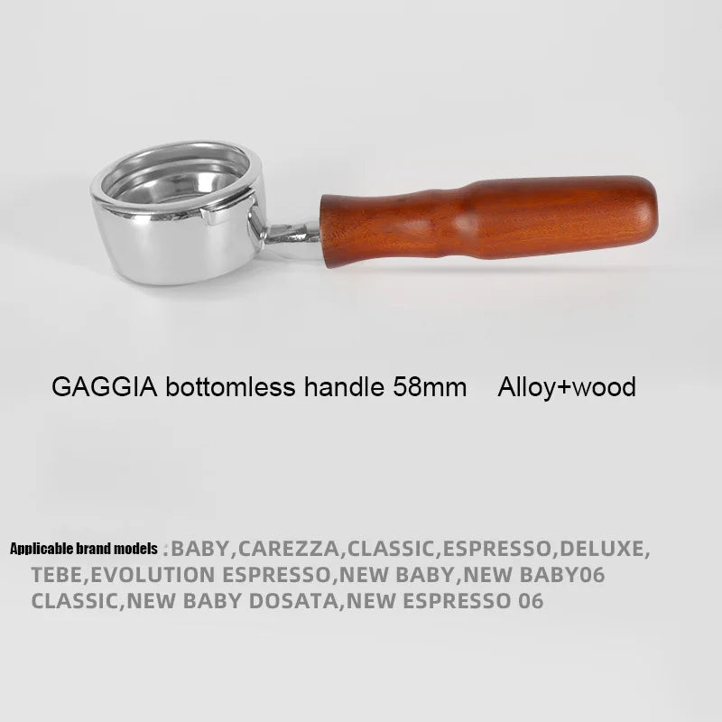 GAGGIA Bottomless Filter Holder 58mm Solid Wood Handle Portafilter Universal for Gaggia Classic Coffee Machine Barista Tools