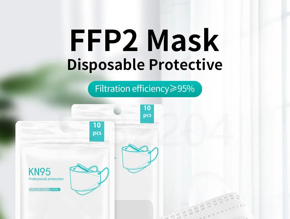 10-100PCS mascarillas FFP2 Face Mask CE Approved FPP2 Disposable KN95 KF94 Facial Mouth Black Fish Masks FFP2MASK kf94mask