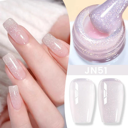 Blushimmer Born Pretty Jelly Nude Gel Nail Polish in light pink peach, translucent color, UV cure gel for nail art at home