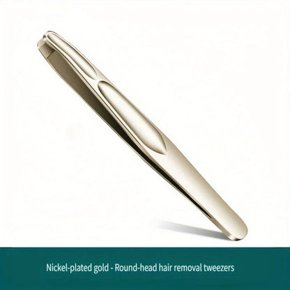 Blushimmer premium round head tweezers for eyebrow and facial hair removal, with seamless clips for short hair and precision beard grooming.