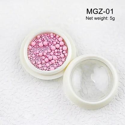 White acrylic flower nail art decorations with mixed size red and blue rhinestones for DIY manicure designs by Blushimmer