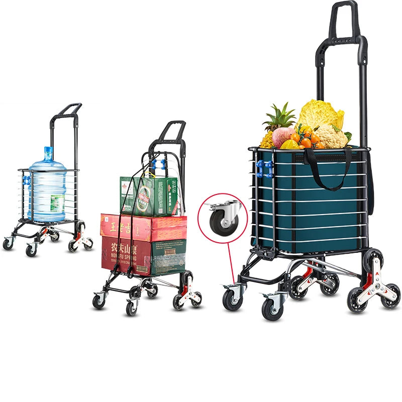 Grocery Cart Portable Aluminum Alloy Shopping Folding Trolley Big Capacity Lightweight Step Climbing Folded Trolley
