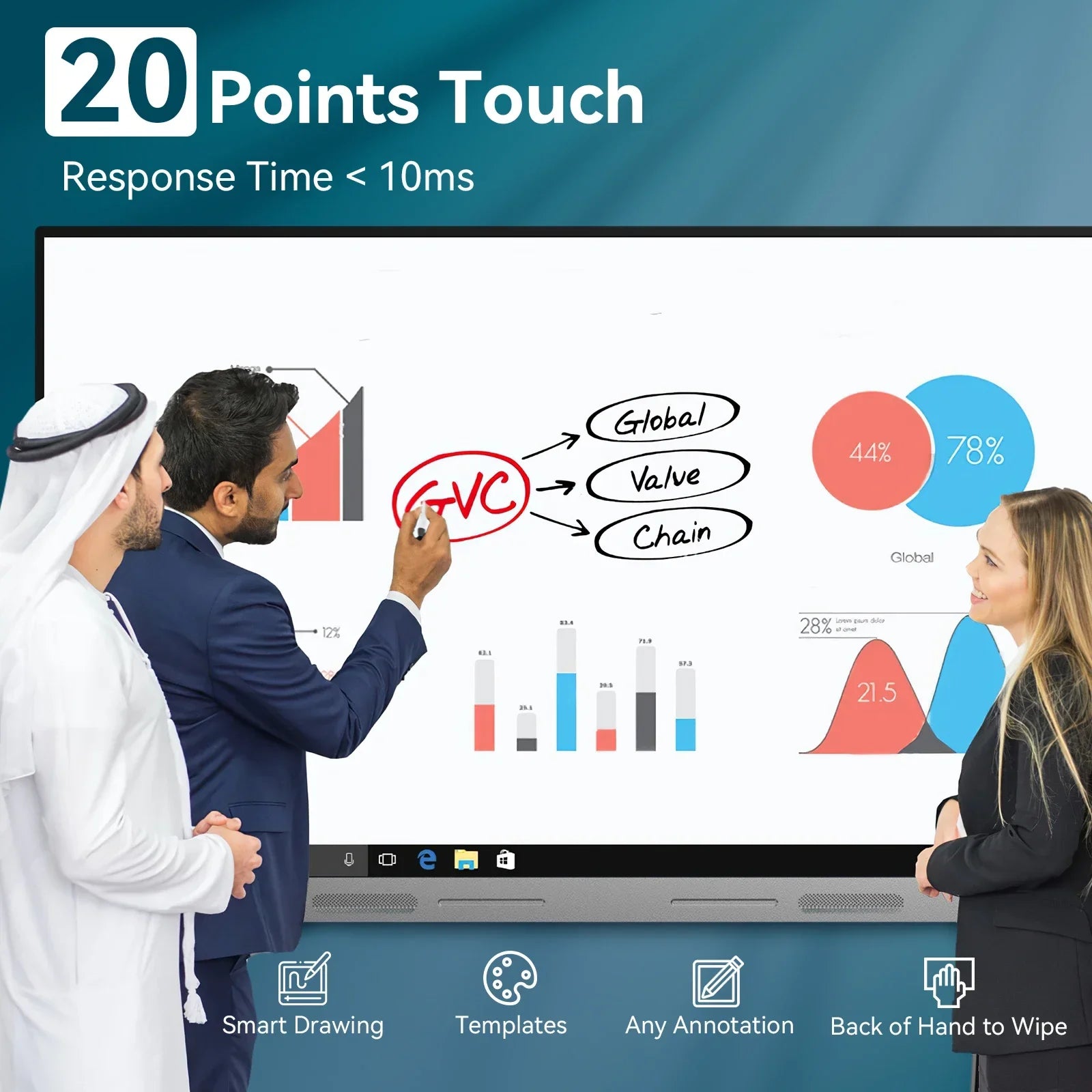 75inch 4k Smart Moniteurs Board Lcd Wifi Interactives Flat Panel Touch Screen for Teaching Conference Interactives Flat Panel
