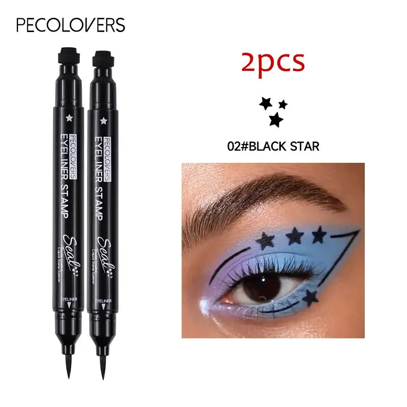 Blushimmer 2-in-1 Star & Moon stamp liquid eyeliner in black, waterproof, with star and moon designs visible on the applicator.