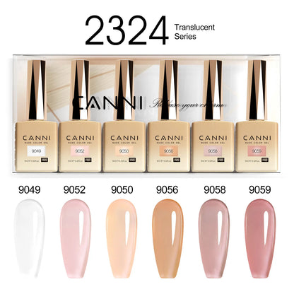Blushimmer 6-pack 9ml CANNI HEMA FREE nail gel polish set with vibrant colors for semi-permanent UV and LED gel nails.