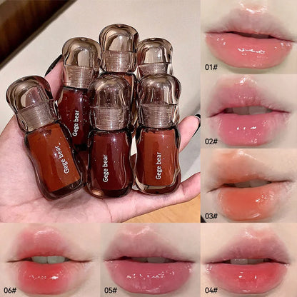 Blushimmer Gege Bear Crystal Gloss Lip Tint in autumn/winter shade with mirror-gloss finish and hydrating, plumping formula.