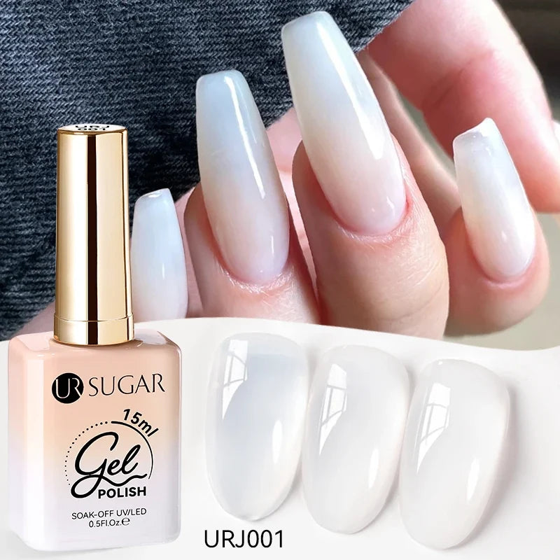 Blushimmer UR SUGAR 15ml translucent white jelly gel polish for semi-permanent UV nail art and soak-off gel varnish.