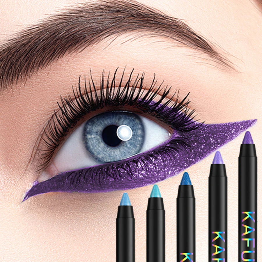 Colorful metallic eyeliner pen with high pigmentation, pearly shimmer, waterproof finish, ideal for smokey, punk, gothic makeup looks.