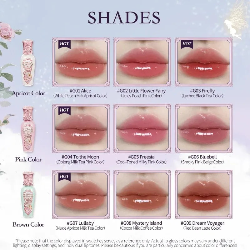 Blushimmer Flower Knows Midsummer Fairytales lip balm with coating film for moisturizing, non-sticky lip glow, in a clear container