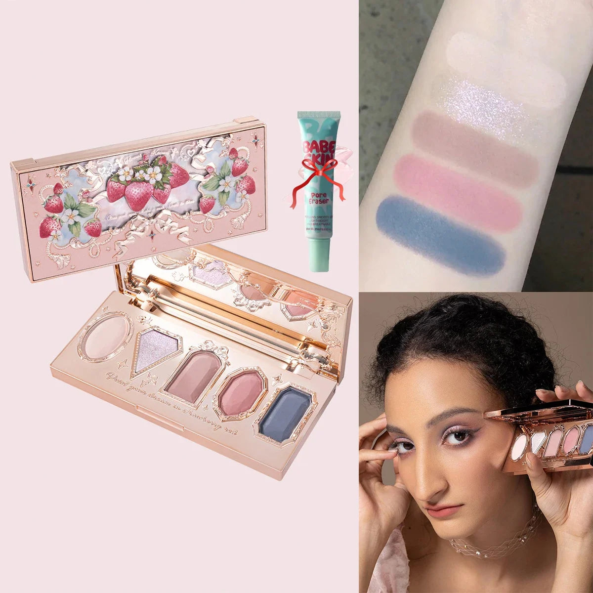 Blushimmer Flower Knows Chocolate Wonder-Shop 8-color eyeshadow palette with various brown and neutral shades, open display of eyeshadows.