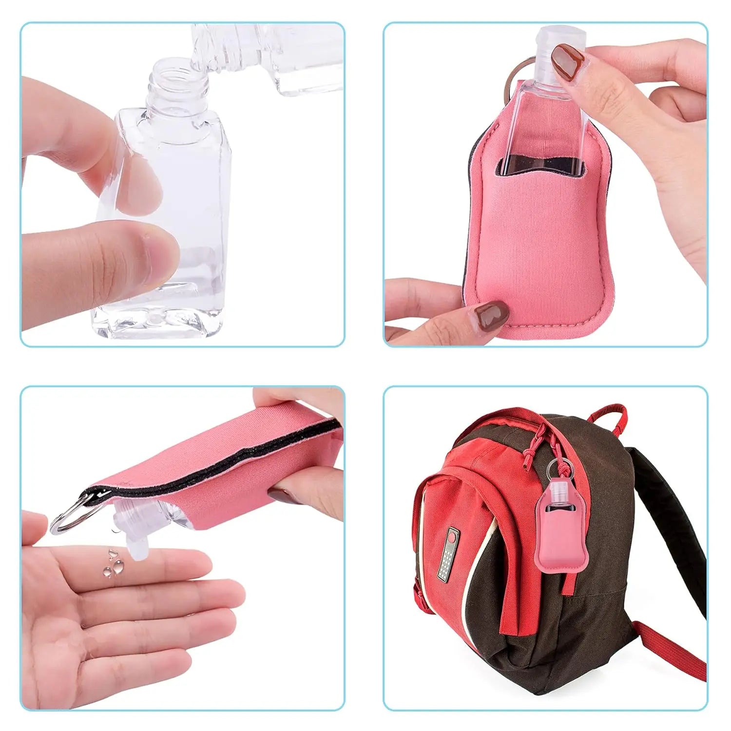 60pcs Hand Sanitizer Keychain Holders Empty Travel Bottles Set Reusable Clear Bottles& Hand Sanitizer Holder for Backpack Purse