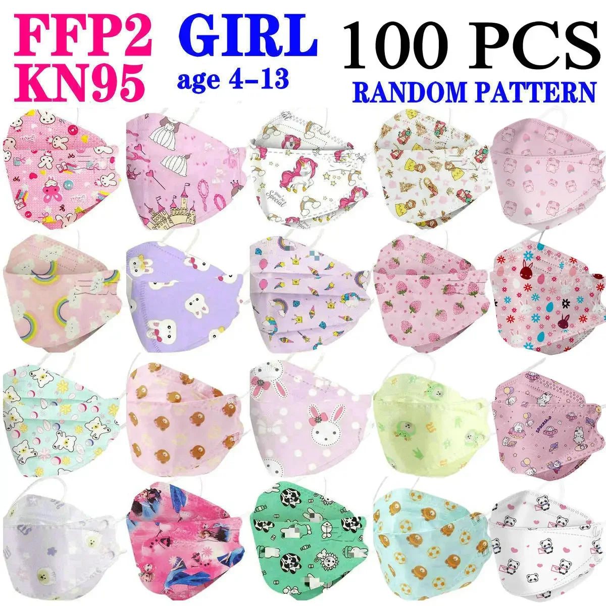Child FFP2 KN95 Mask Kid 4-12 8-15Years Old Cartoons Masque Boys Girls Children Mascarillas CE Face Mask Safety fpp2