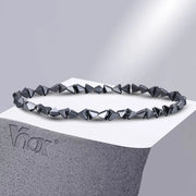 Vnox Stylish Black Triangle Beads Bracelets for Men Women, Stretch Unisex Gallstone Handmade Hematite Wristband Jewelry