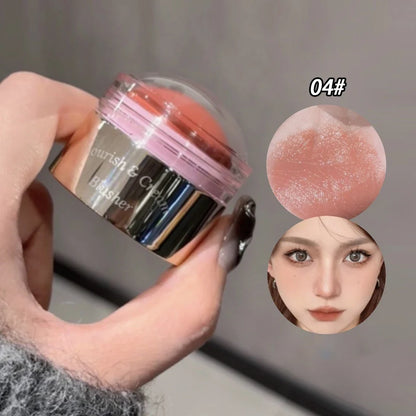 Blushimmer creamy purple blush stick for face, with peach pink tone, brightening and contouring cheek makeup, close-up image