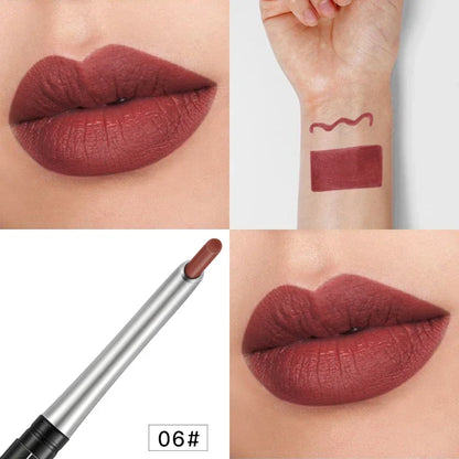 Blushimmer 17Colors portable matte lipstick pencil with waterproof, long-lasting, moisturizing lip liner for women, shown in a sleek pen design.