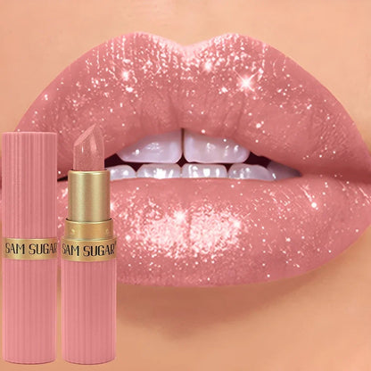 Blushimmer chocolate brown metallic glitter lipstick with shimmery pearl finish, long-lasting, waterproof, and non-fade lip gloss makeup.