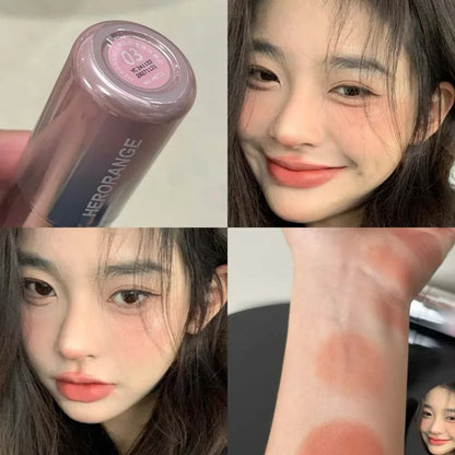 Blushimmer liquid blush in a sleek bottle, smooth, moisturizing, non-sticky, and easy to apply for a natural matte finish.