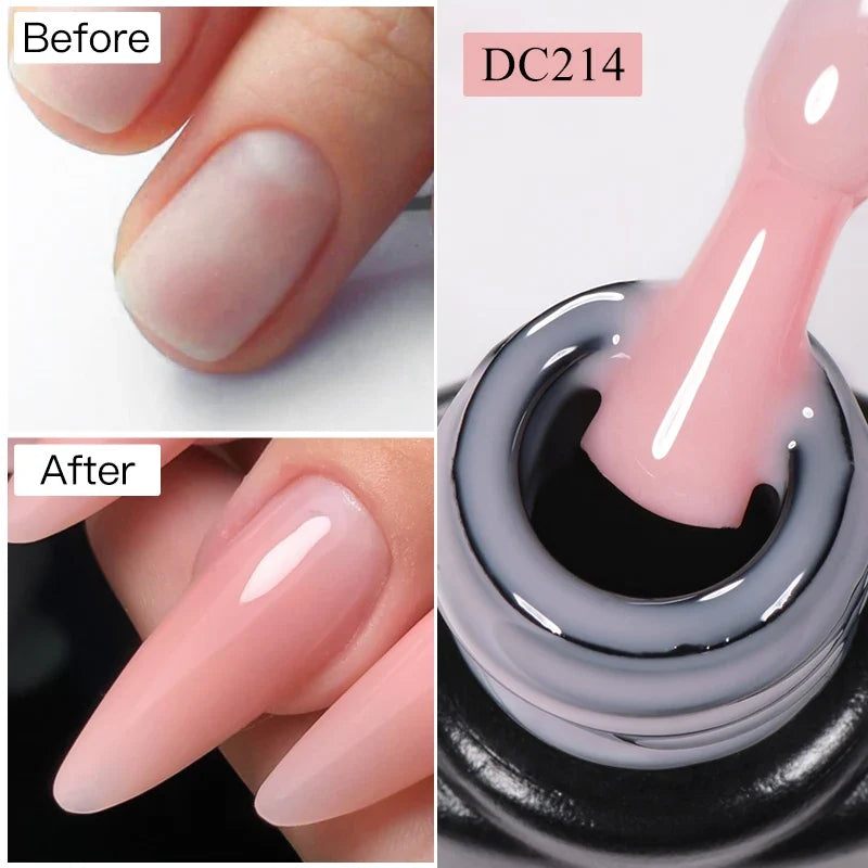Blushimmer MTSSII 7ml quick extension nail gel in transparent nude pink and red for building nail art and gel varnish applications.