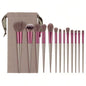 Set of 13 Blushimmer makeup brushes including eyeshadow, foundation, blush, and cosmetic tools in a soft makeup bag.