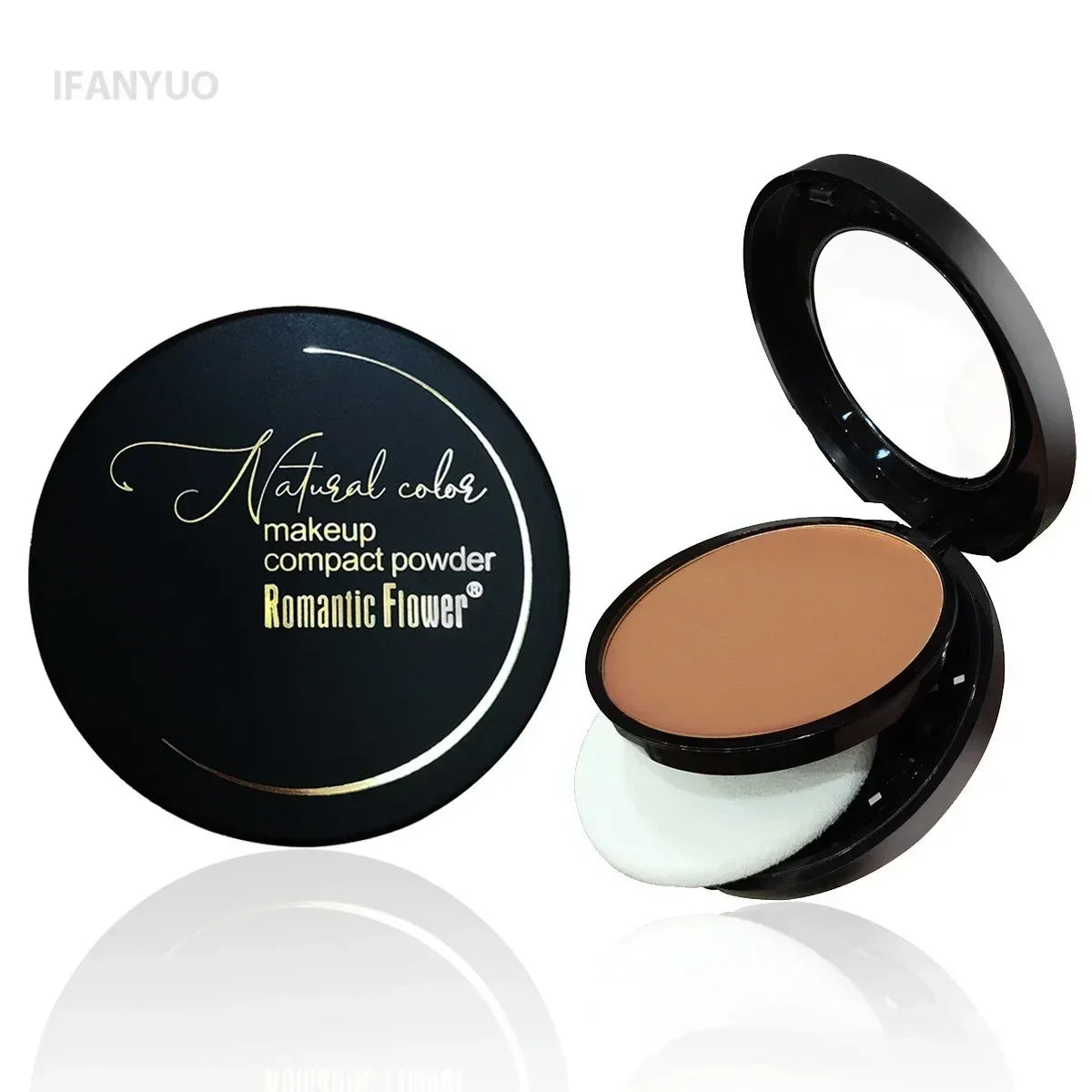 Blushimmer wheat bronzing powder palette for dark skin with matte finish, concealer, foundation, contour, powder puff, and mirror.