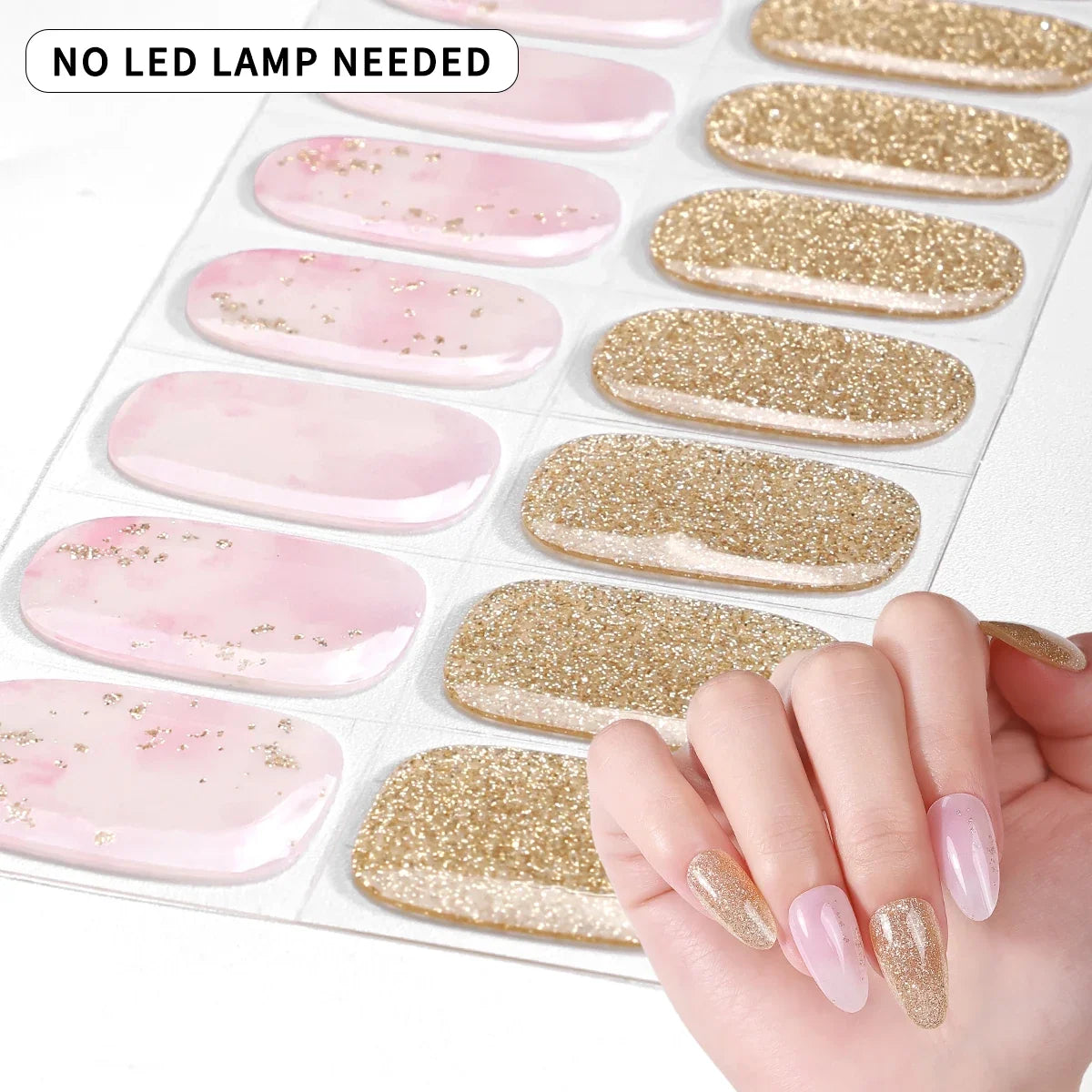 Blushimmer 16Tips gradient starry sky gel nail strips with sparkling glitter for full cover, DIY manicure decoration, baking-free design.