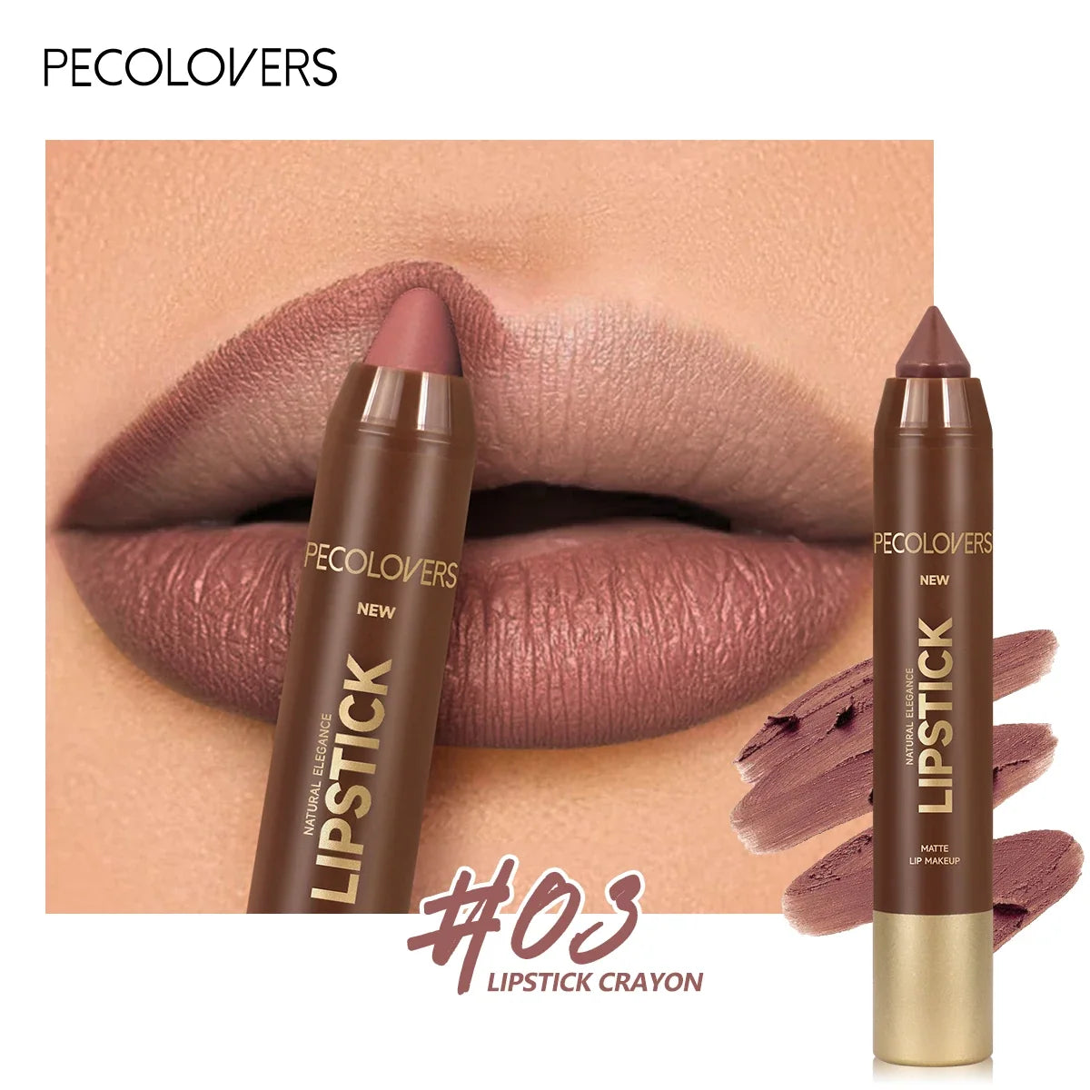 Blushimmer multi-color matte lipstick crayon for brown tones, long-lasting, high pigmented, natural matte finish, in a sleek crayon form.
