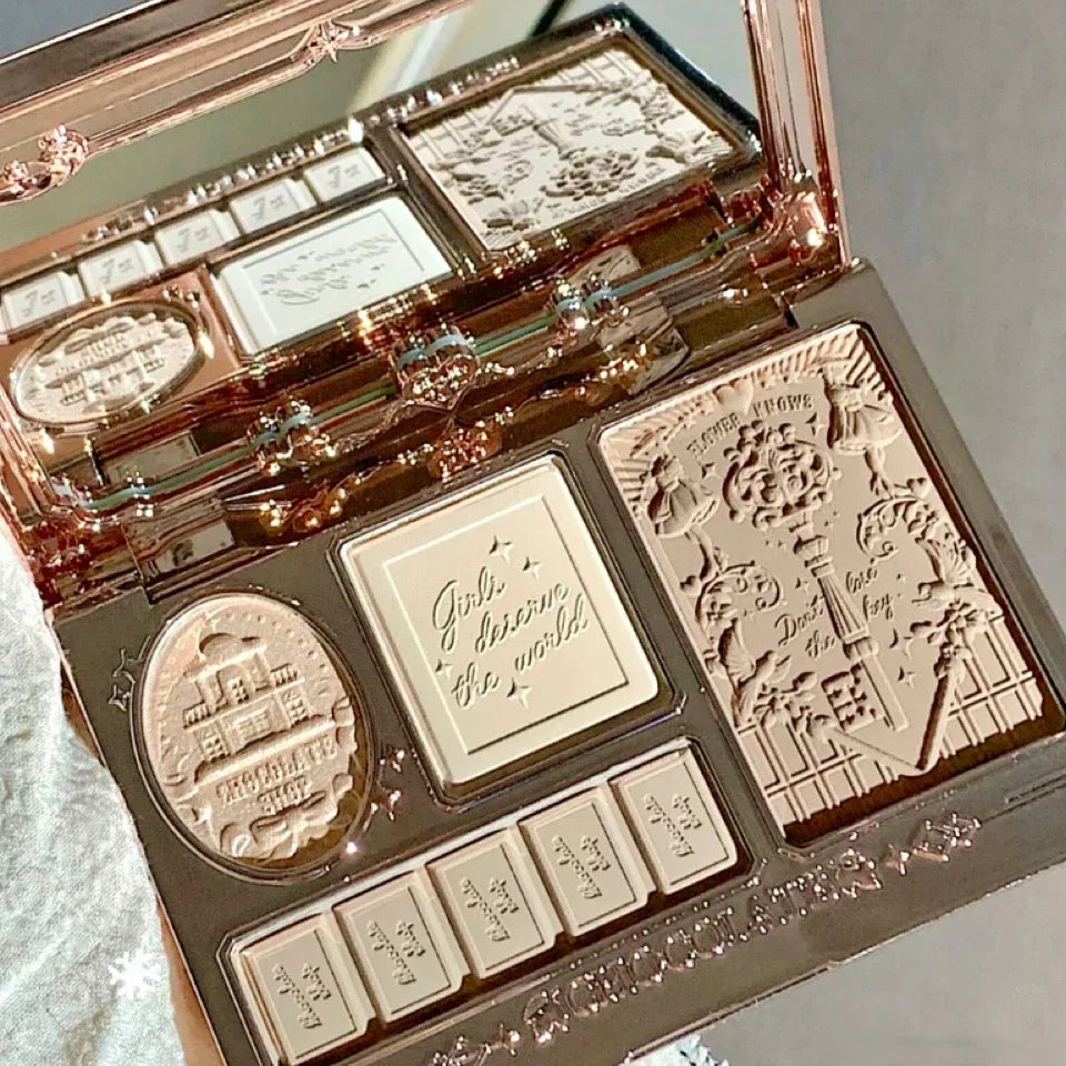 Blushimmer Flower Knows Chocolate Wonder-Shop highlighter and contour face palette with bronzer and illuminator for women makeup