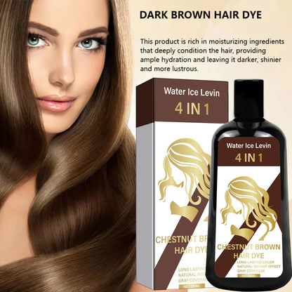 4-in-1 Chestnut Brown Hair Dye Shampoo for Long-Lasting Color & Natural Instant Gray Coverage, Ginger & Ginseng Enriched.
