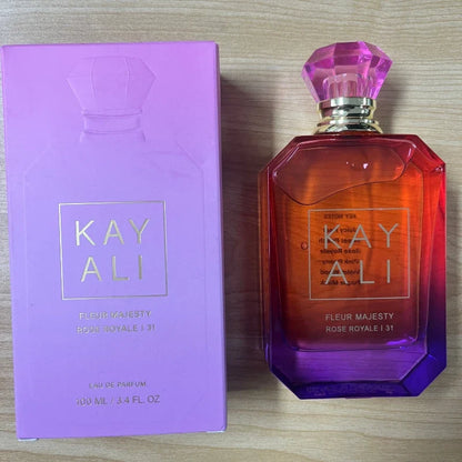 Blushimmer KAYALI 100ml women's floral eau de parfum with plum, jasmine, tuberose, vanilla, and suede for a long-lasting scent.