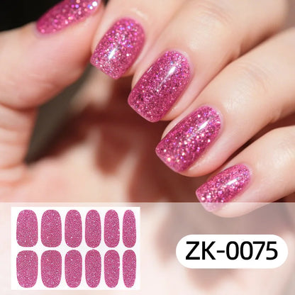 Gradient Cat Eye Style Nail Art Stickers, 16-Piece Set Self-Adhesive Waterproof Glitter False Nail Decals